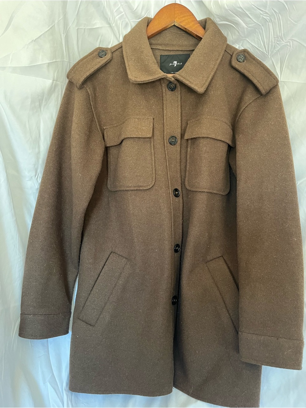 7 for all Mankind Womens Brown Chore Jacket Military-Inspired Coat *no belt* S